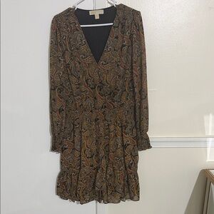 Michael Kors Paisley Long Sleeve Dress - Brown and Black